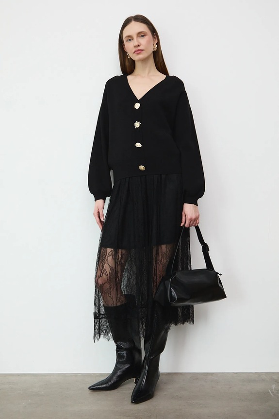 Kardigán s viskózou jednofarebný čierna RW25-SWDB08