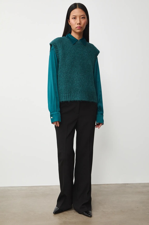 Kamizelka damska z wełną alpaki i wełną owczą RW25-SWDC01 turkusowy RW25