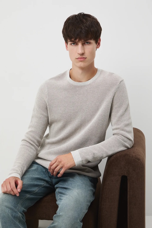 Bavlnený sveter melanžový s textúrou okrúhly béžová RW25-SWM053