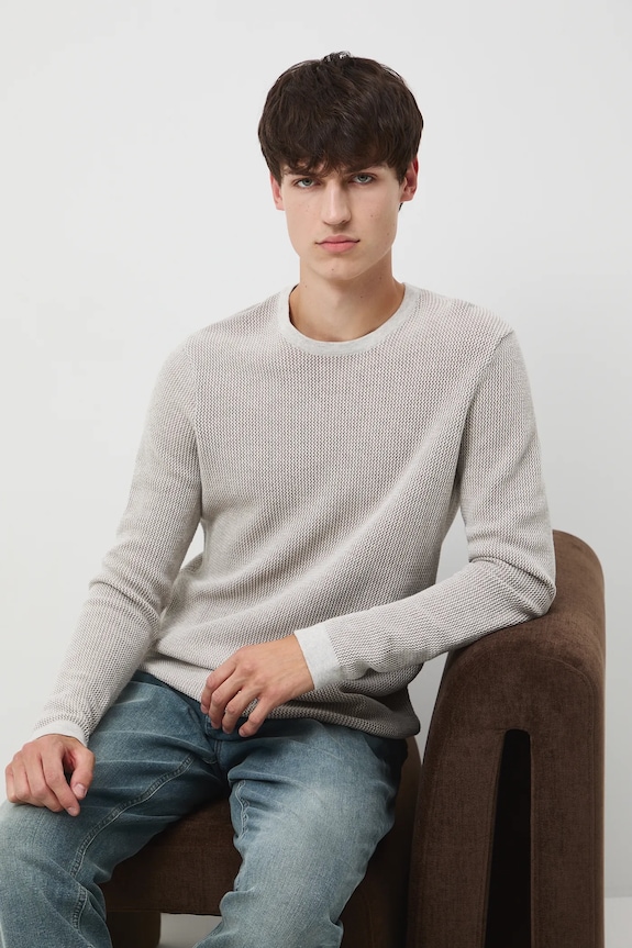 Bavlnený sveter melanžový s textúrou okrúhly béžová RW25-SWM053