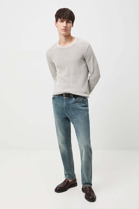 Bavlnený sveter melanžový s textúrou RW25-SWM053 béžová RW25