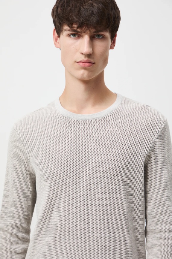 Bavlnený sveter melanžový s textúrou béžová RW25-SWM053