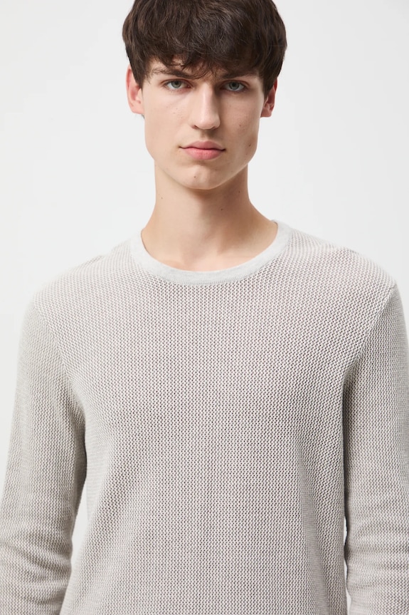 Bavlnený sveter melanžový s textúrou béžová RW25-SWM053