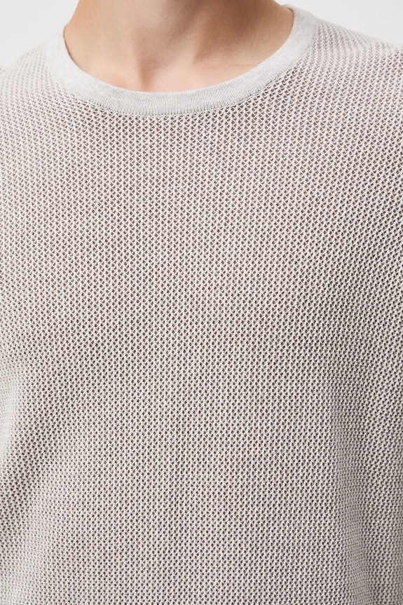 Bavlnený sveter melanžový s textúrou RW25-SWM053 béžová