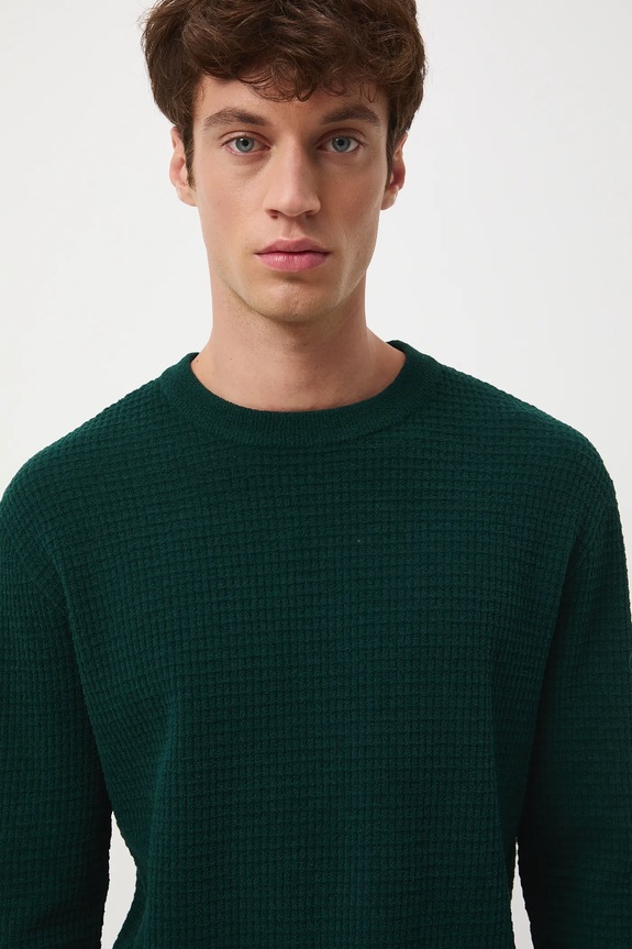 Sweter męski z fakturą zielony RW25-SWM070