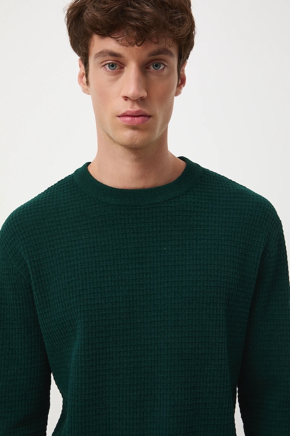 Sweter męski z fakturą zielony RW25-SWM070