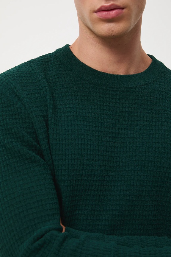 Sweter męski z fakturą RW25-SWM070 zielony