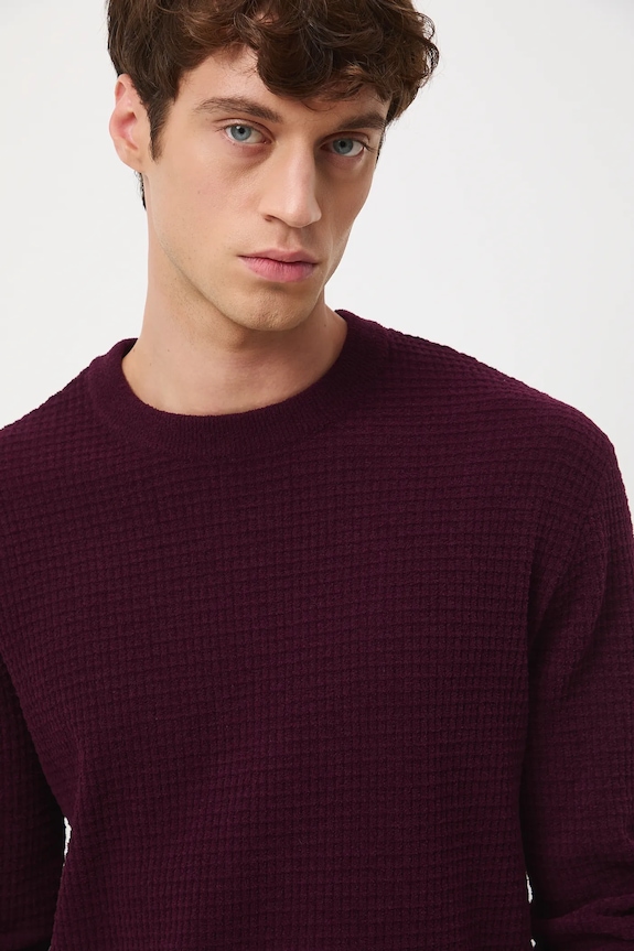 Sweter męski z fakturą bordowy RW25-SWM070