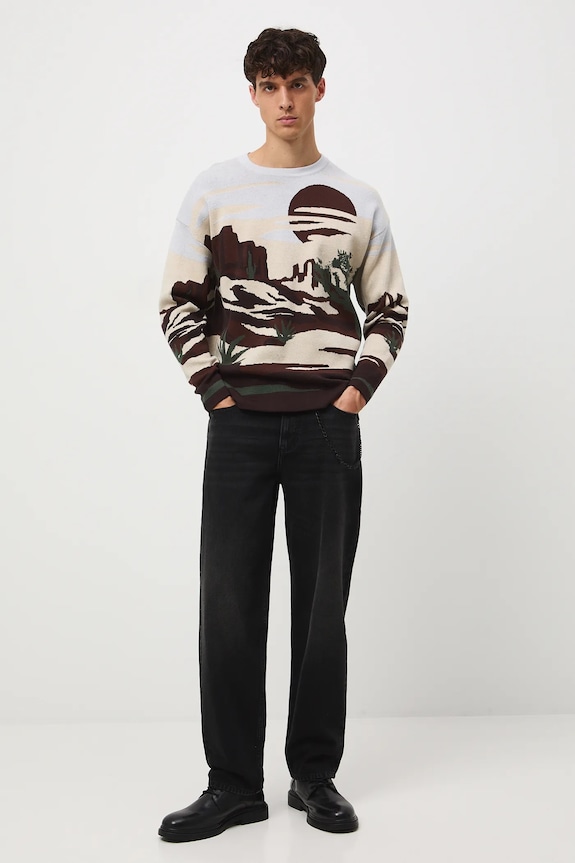 Sweter męski żakardowy wzorzysty średniej grubości multicolor RW25-SWM400