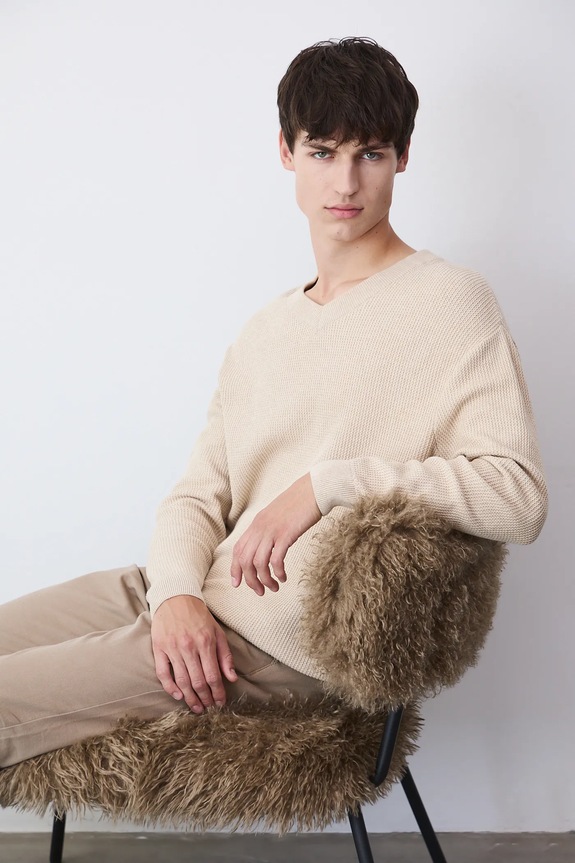 Pamučni pulover Medicine melanž bež RW25-SWM501