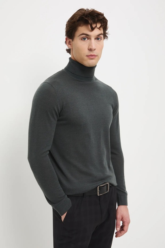 Sweter z wełny merino z golfem cienka zielony RW25-SWM700