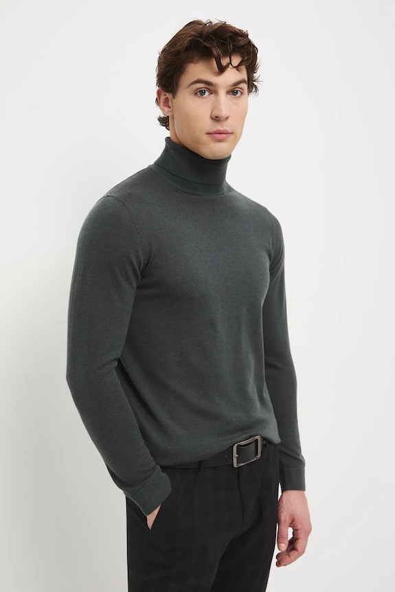 Sweter z wełny merino z golfem cienka zielony RW25-SWM700