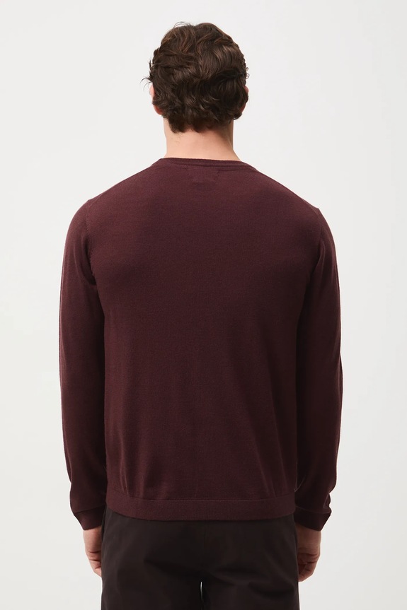 Sweter z wełny merino gładki brązowy RW25-SWM701