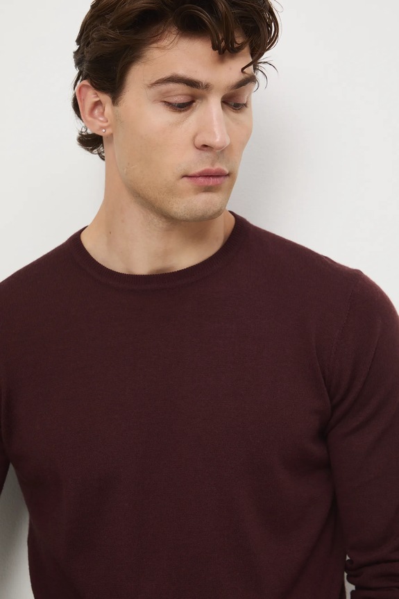 Sweter z wełny merino gładki RW25-SWM701 brązowy