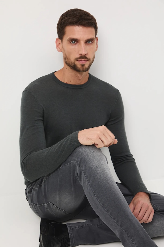 Sweter z wełny merino gładki gładkie zielony RW25-SWM701