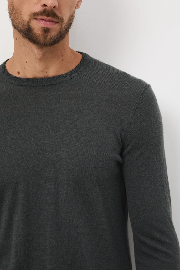 Sweter z wełny merino gładki RW25-SWM701 zielony