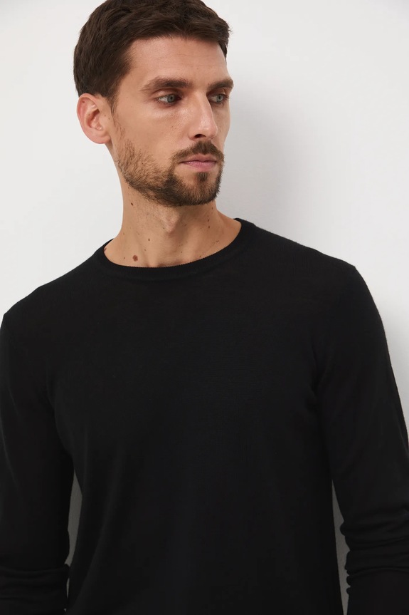 Sweter z wełny merino gładki gładkie czarny RW25-SWM701