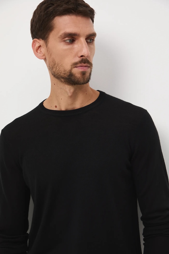 Sweter z wełny merino gładki gładkie czarny RW25-SWM701