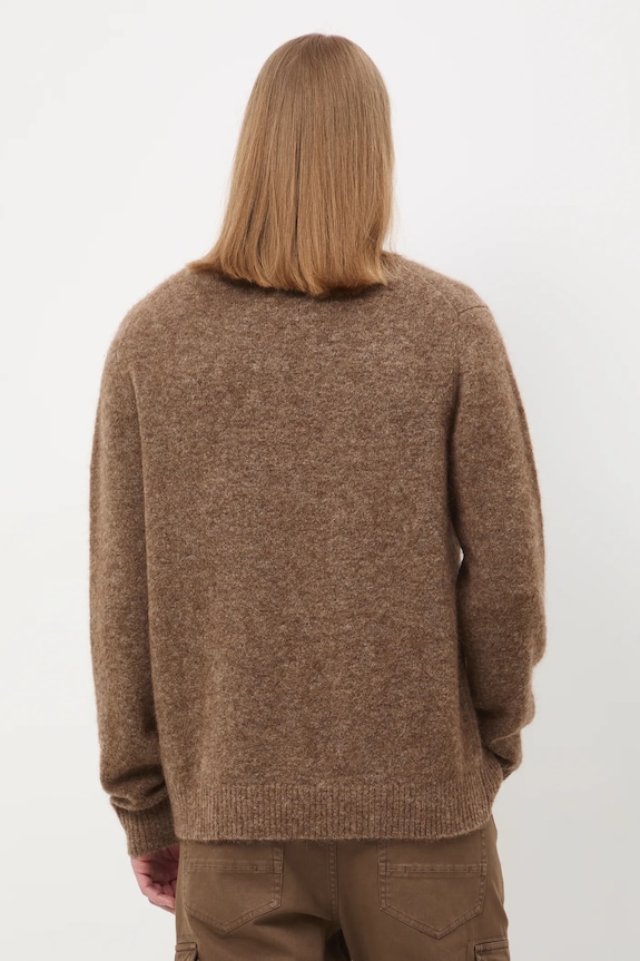 Sweter męski z wełną alpaki i wełną owczą brązowy RW25-SWM805