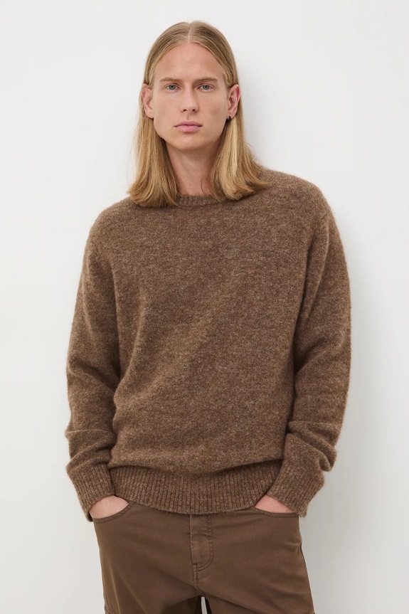 Sweter męski z wełną alpaki i wełną owczą RW25-SWM805 brązowy