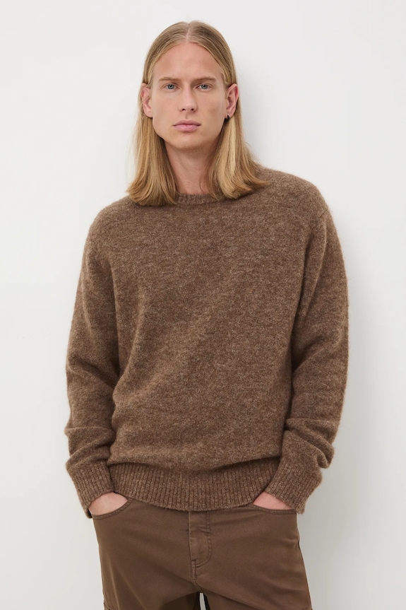 Sweter męski z wełną alpaki i wełną owczą RW25-SWM805 brązowy