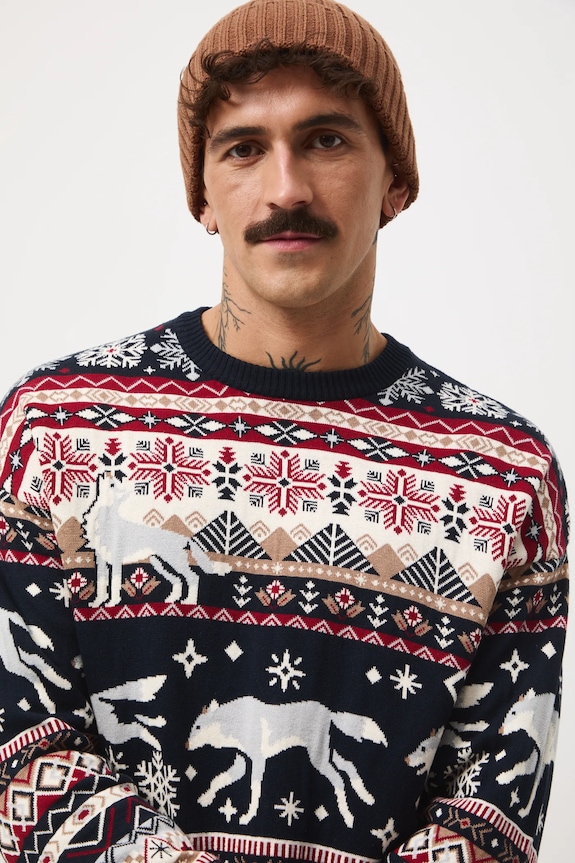 Sweter męski świąteczny wzorzysty multicolor RW25-SWMA50