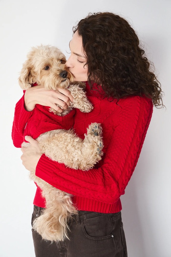 Sveter pre psa s pletenou väzbou RW25-SWU090 červená RW25