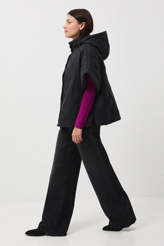 Poncho damskie pikowane lekko ocieplane czarny RW25-SYD503