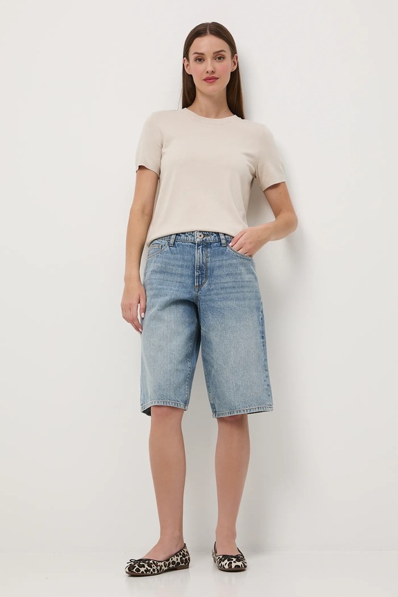 Szorty bawełniane wide leg z efektem sprania pozostałe niebieski RW25-SZD100