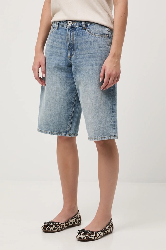 Szorty bawełniane wide leg z efektem sprania RW25-SZD100 niebieski RS26