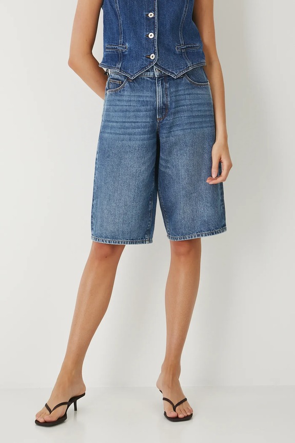 Bavlněné šortky wide leg, se sepraným efektem riflovina modrá RW25-SZD100