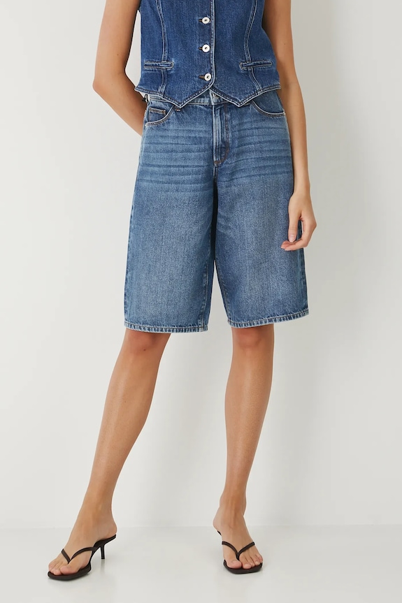 Bavlněné šortky wide leg, se sepraným efektem riflovina modrá RW25-SZD100