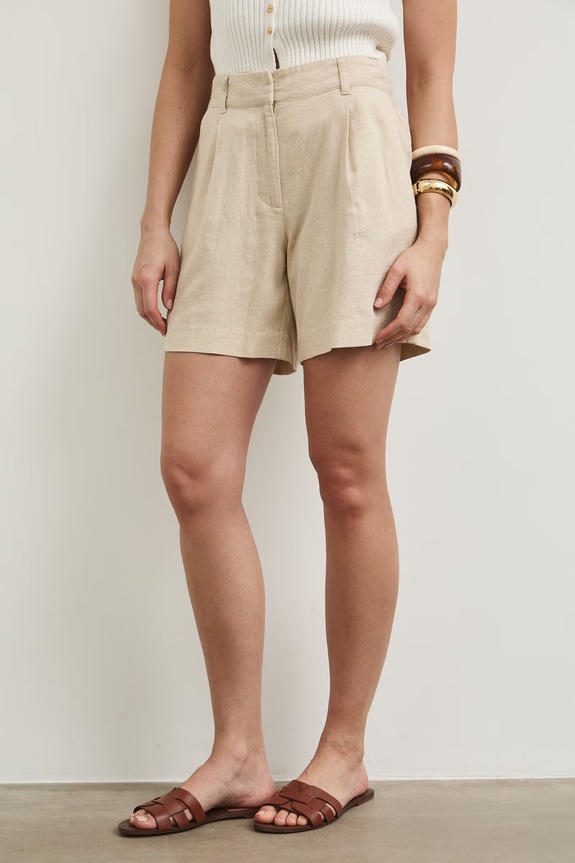 Szorty z lnem damskie RW25-SZD101 beżowy RS26