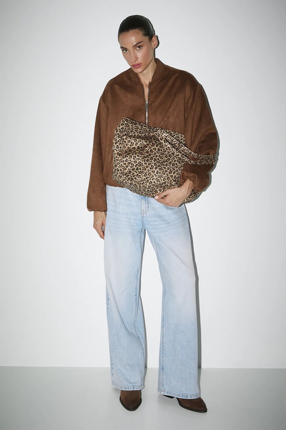 Torebka damska w panterkę bez paska beżowy RW25-TOD104