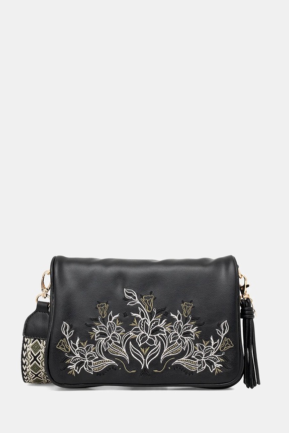 Torebka damska z ozdobnym haftem aplikacja czarny RW25-TODA10