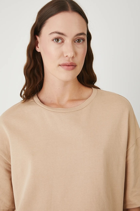 T-shirt bawełniany damski gładki beżowy RW25-TSD010