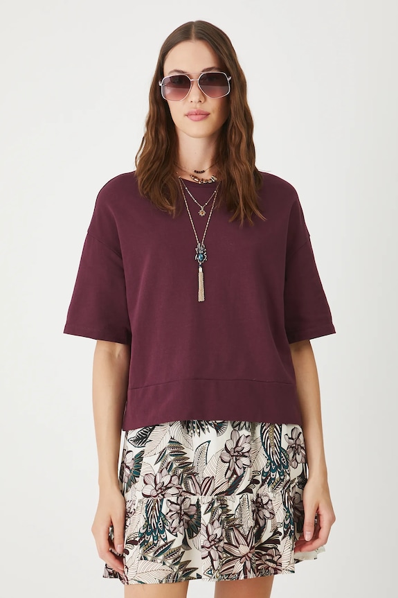 T-shirt bawełniany damski gładki bordowy RW25-TSD010