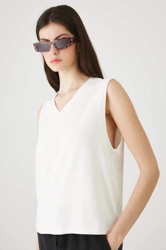T-shirt bawełniany damski z elastanem prążkowany z elastanem beżowy RW25-TSD011