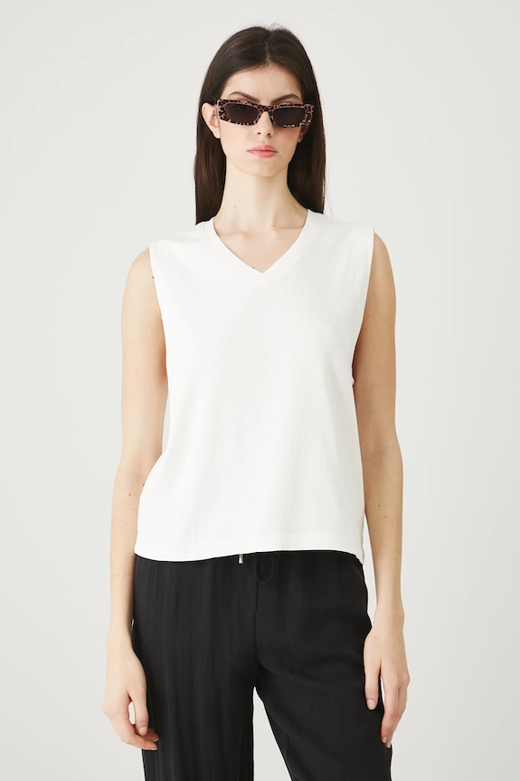 T-shirt bawełniany damski z elastanem prążkowany beżowy RW25-TSD011