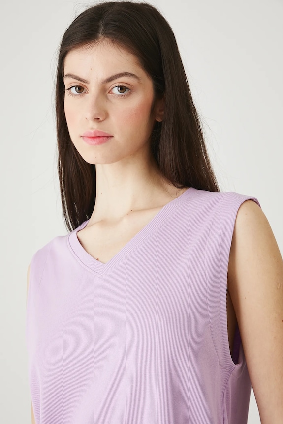 T-shirt bawełniany damski z elastanem prążkowany z elastanem fioletowy RW25-TSD011