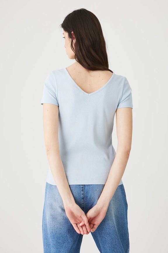 Odzież T-shirt bawełniany damski z elastanem prążkowany RW25-TSD012 niebieski