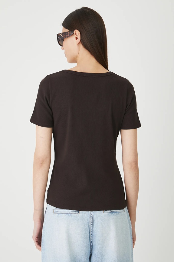 Odzież T-shirt bawełniany damski z elastanem prążkowany RW25-TSD020 brązowy