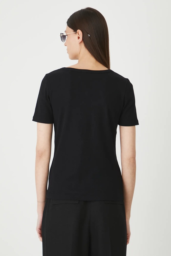 Odzież T-shirt bawełniany damski z elastanem prążkowany RW25-TSD020 czarny