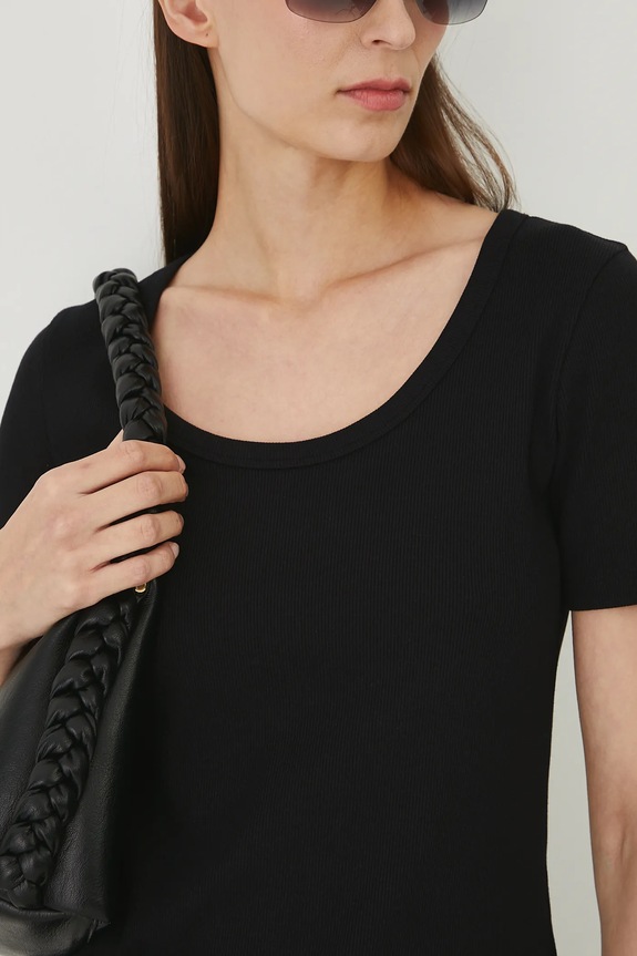 T-shirt bawełniany damski z elastanem prążkowany RW25-TSD020 czarny