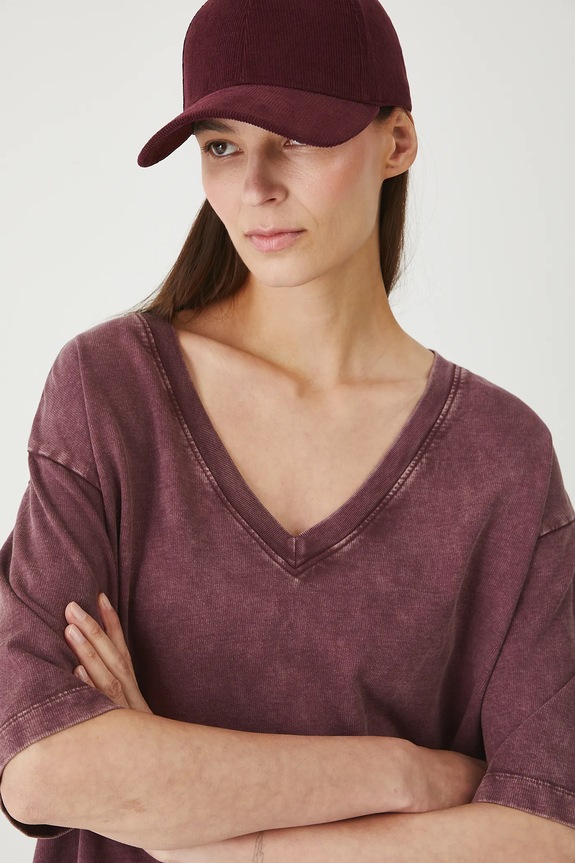 Medicine t-shirt in cotone scollo a V granata RW25-TSD021