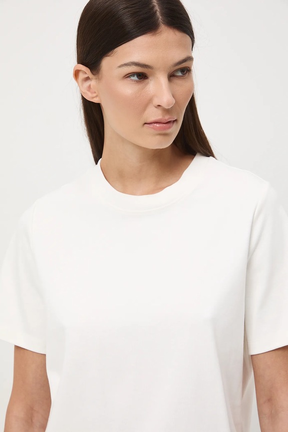 T-shirt bawełniany damski interlock gładki beżowy RW25-TSD041