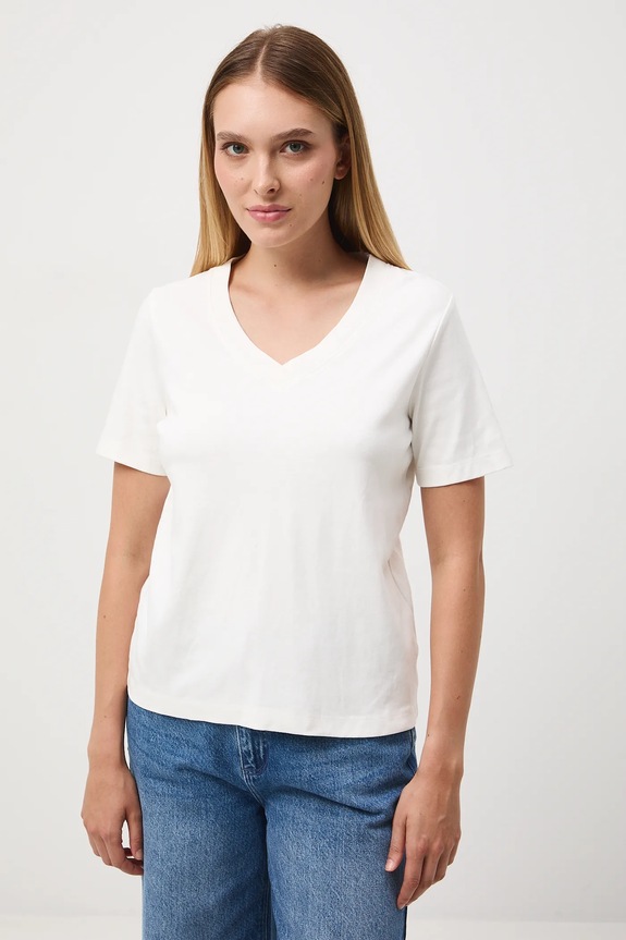 T-shirt bawełniany damski interlock gładki RW25-TSD055 beżowy RW25