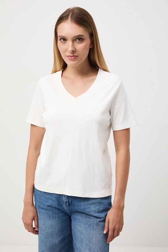 T-shirt bawełniany damski interlock gładki RW25-TSD055 beżowy RW25