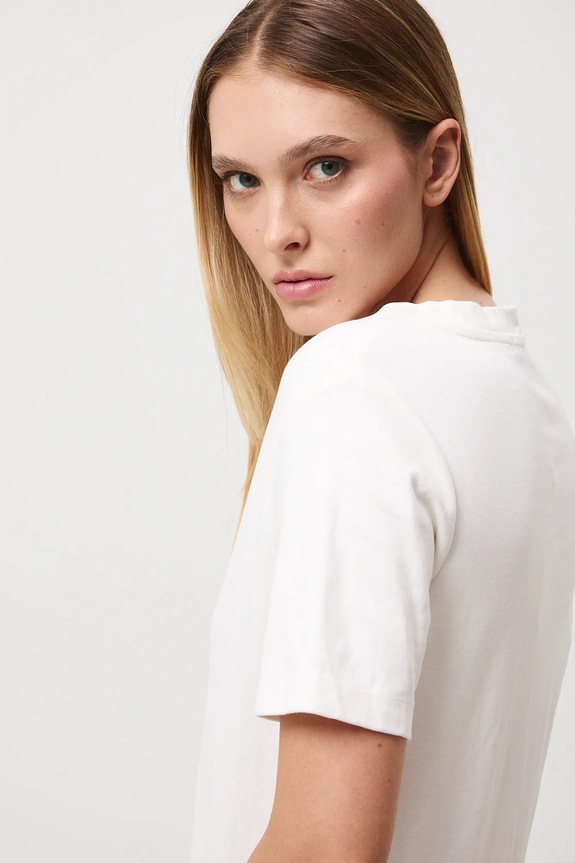 T-shirt bawełniany damski interlock gładki beżowy RW25-TSD055