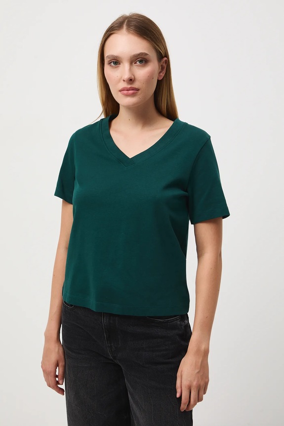 T-shirt bawełniany damski interlock gładki RW25-TSD055 zielony RW25